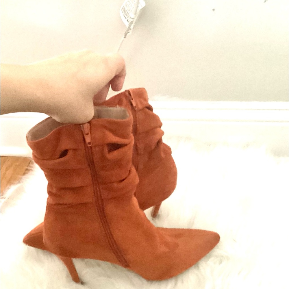 Chic Orange Suede Ankle Boots